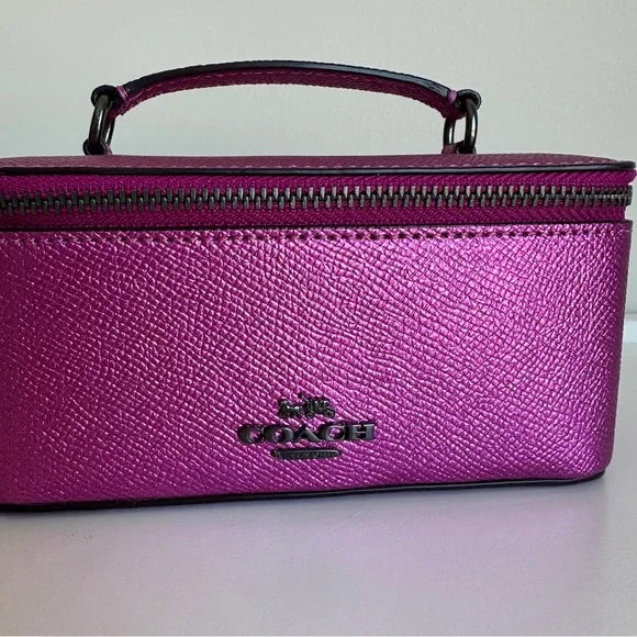 Coach Vanity Case Handled Zip Jewelry Travel Box Metallic Pink - Picture 16 of 16